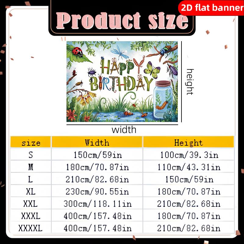 2D Flachbanner Polyester Cartoon Insektenmuster Partybanner Geburtstagsfeier Dekoration Hintergrundtuch