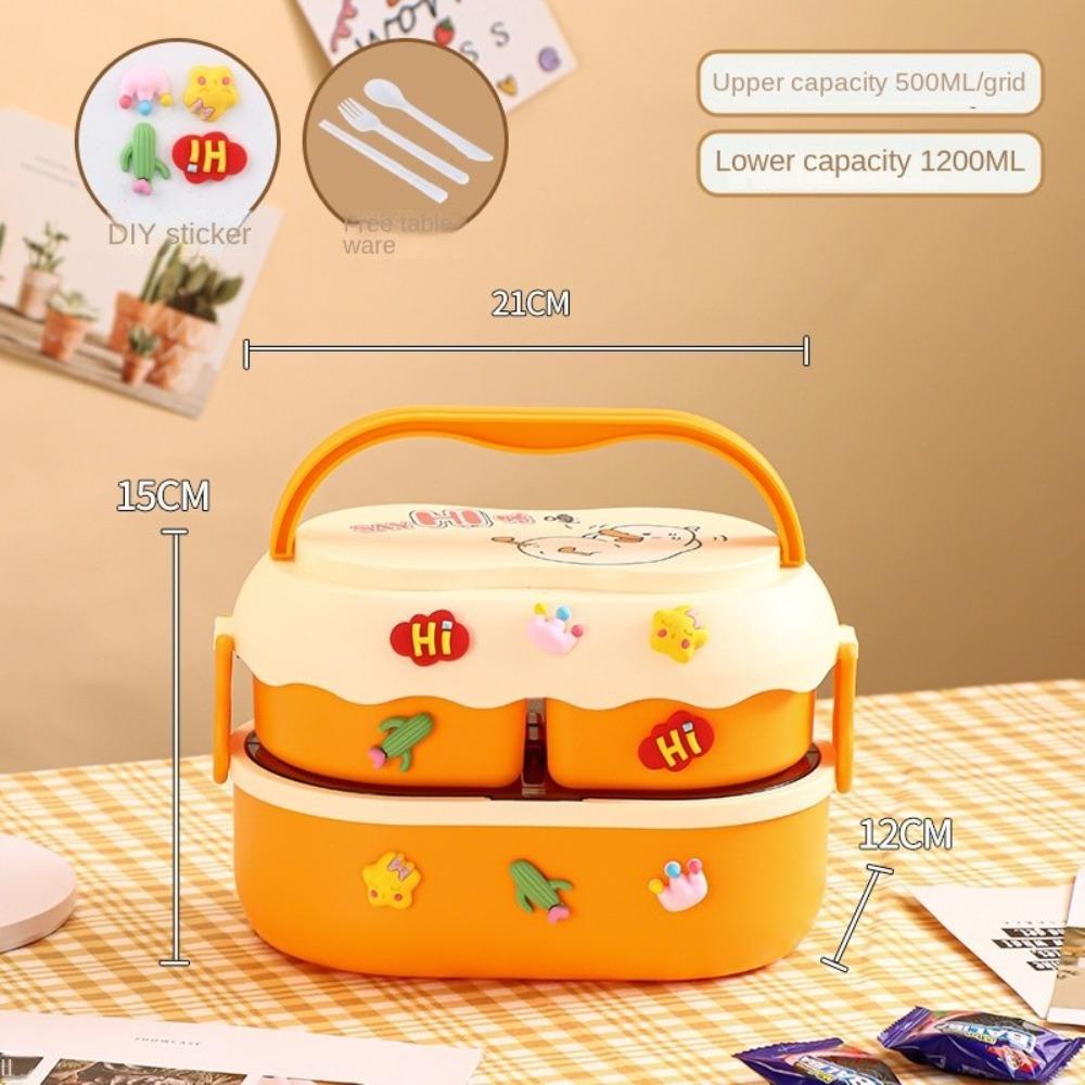 1600ml Cartoon Double Layer Lunch Box Leakproof Food Box Food Warmer Container School Office Lunch