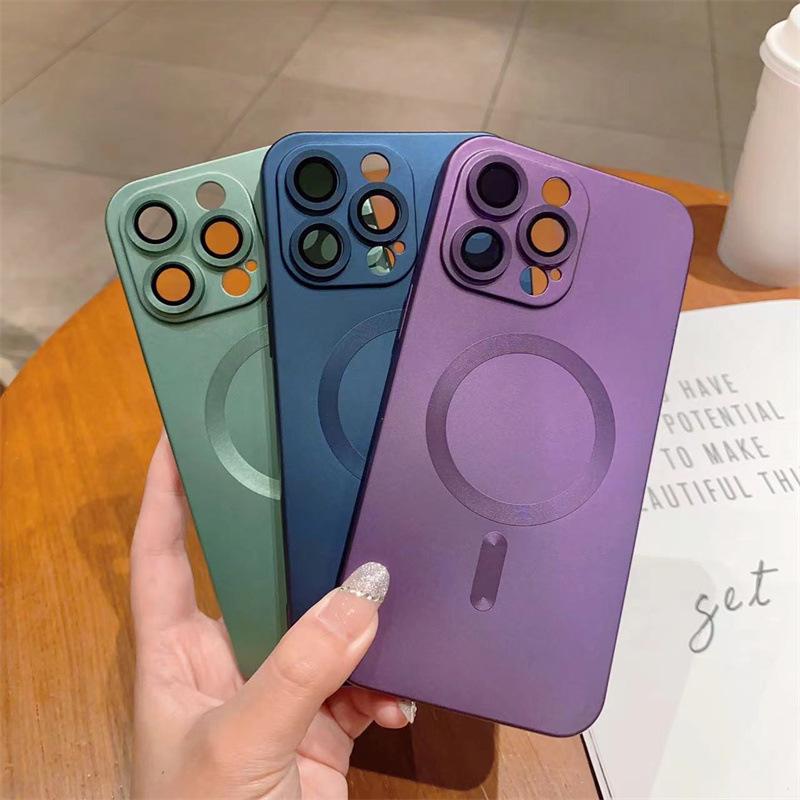 Liquid Metal Paint Phone Case & Magnetic Lens Protector for Apple iPhone 14/15/13 Pro/12