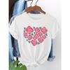 Rose Heart Valentine'S Day Printed T-Shirt for Women, Short-Sleeved, Round Neck, Casual Wear, Perfect for Daily Outings and Holiday Gifts