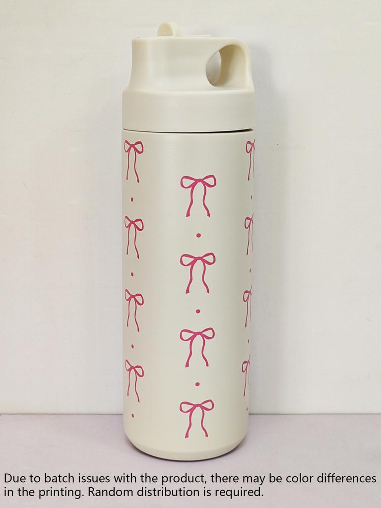 500ml Stainless Steel Bow Thermo Water Bottle Double-layer Cherry Print Vacuum Cup Leak Prevention Insulated Flasks Thermal Tumb