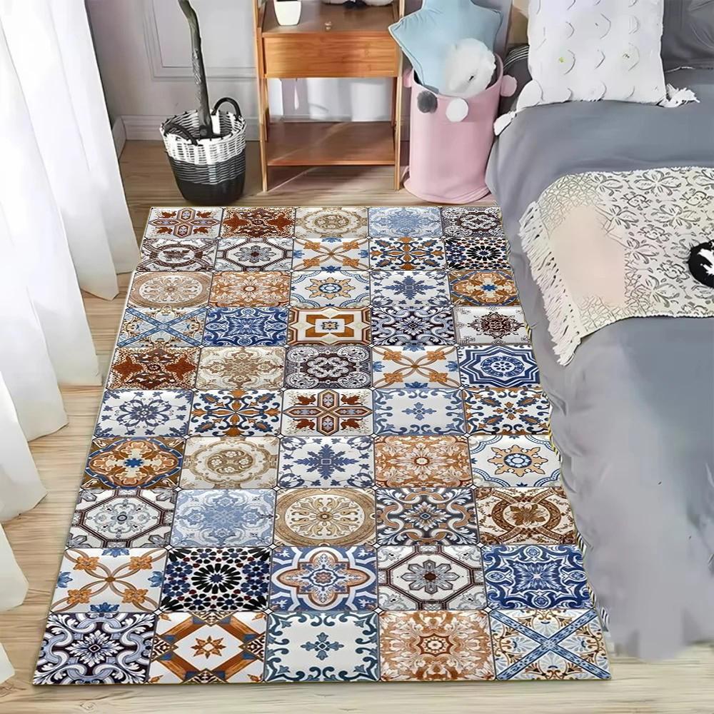 

Bohemian Style Carpet Glass Tile Printed Carpet Ethnic Style Printed Entrance Door Mat Living Room Bedroom Decoration Rug 40x60cm