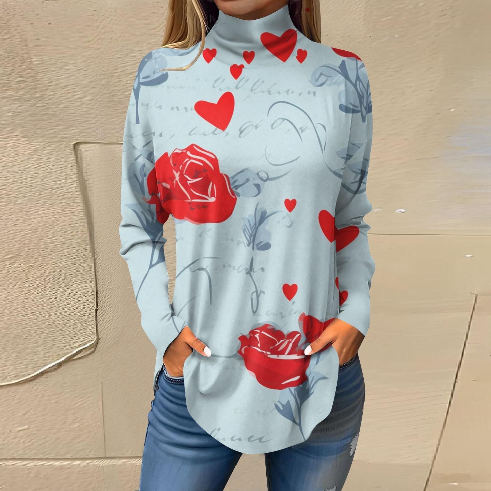 

Женская модная повседневная свободная водолазка с принтом ко Дню святого Валентина M