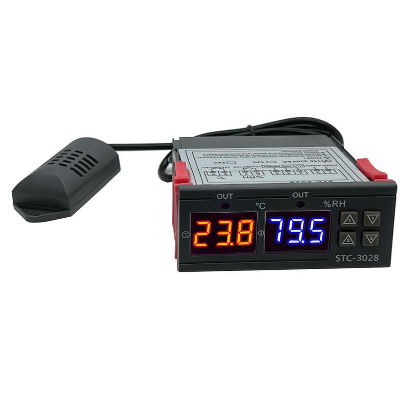 STC-3028 Dual Digital Thermostat Temperature Humidity Control Thermometer Hygrometer Incubator Controller AC 220V DC 12V 24V