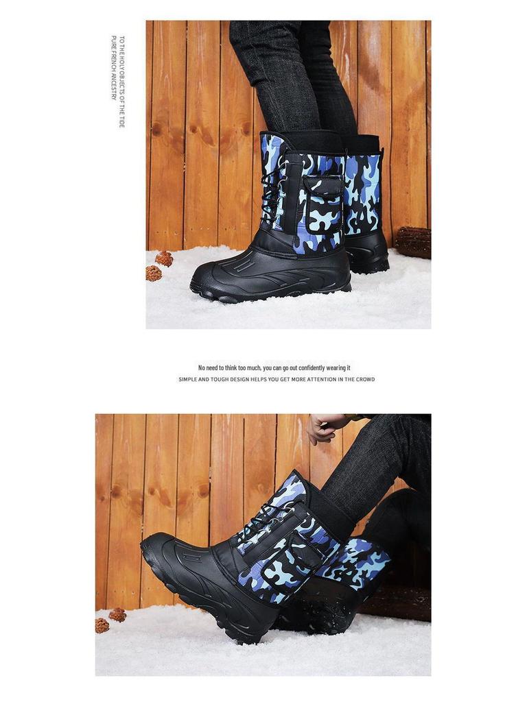 Men's Waterproof Thick-Soled Winter Snow Boots - Warm Cotton Shoes for Outdoor Activities and Ice Fishing