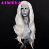 AIMEYA Platinum Lace Wig 13x4 Natural Hairline Blonde Synthetic Lace Front Wig for Women Long Natural Wave Daily Use Cosplay Wig