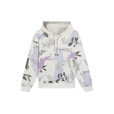 Sports Trend Collection Floral Print Hoodie with Long Sleeves Women Hoodie Beige AWDS920-3