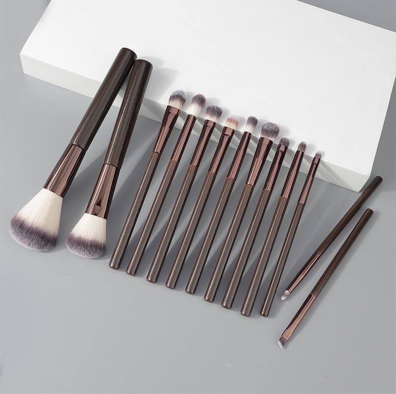13-Piece Brown Makeup Brush Set: Soft Brushes for Concealer, Lip, Eyeshadow, Powder, and Detail Work.