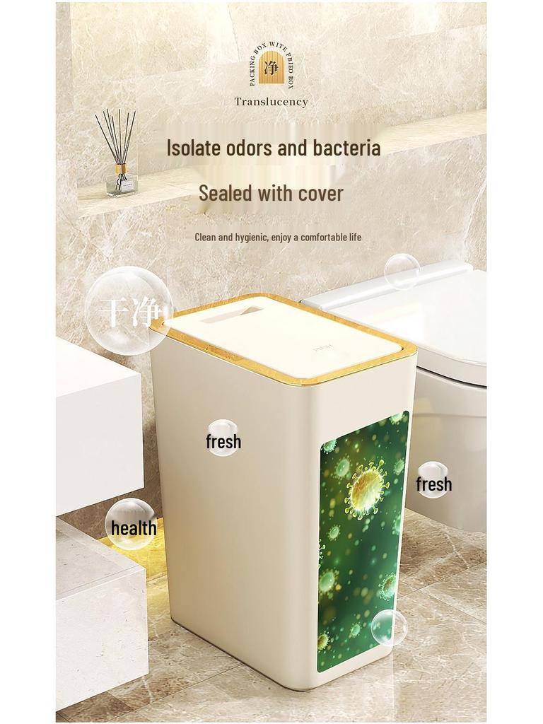 Large Capacity Narrow Push-Top Trash Can with Lid for Bathroom and Toilet