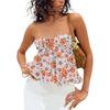 2024 European and American Women's Clothing 2024 Summer New Pattern Print off-Shoulder Sexy Lacing Base Tube Top Floral Tops