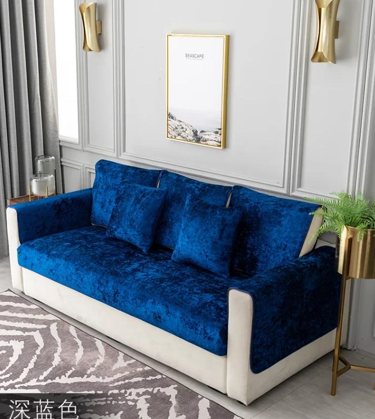 Silky Velvet Leather Sofa Covers Warm Towel Couch Cover Full Coverage Universal Winter Plush Non-slip Sofa Cover