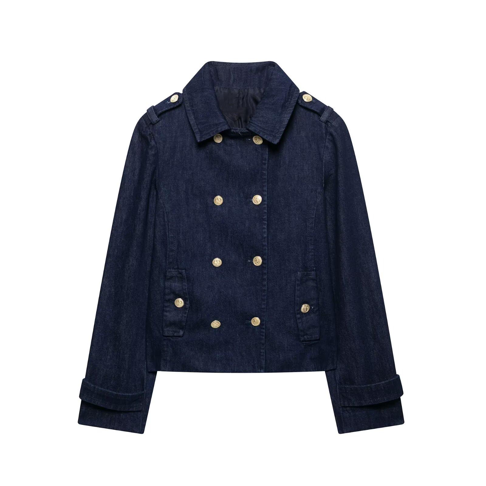 

2025 Spring/Summer Women s Slim Double-Breasted Loose Denim Jacket M