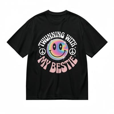Women's All-Season Classic T-Shirt Bestie Vibes Rainbow Graphic Design Black Tee