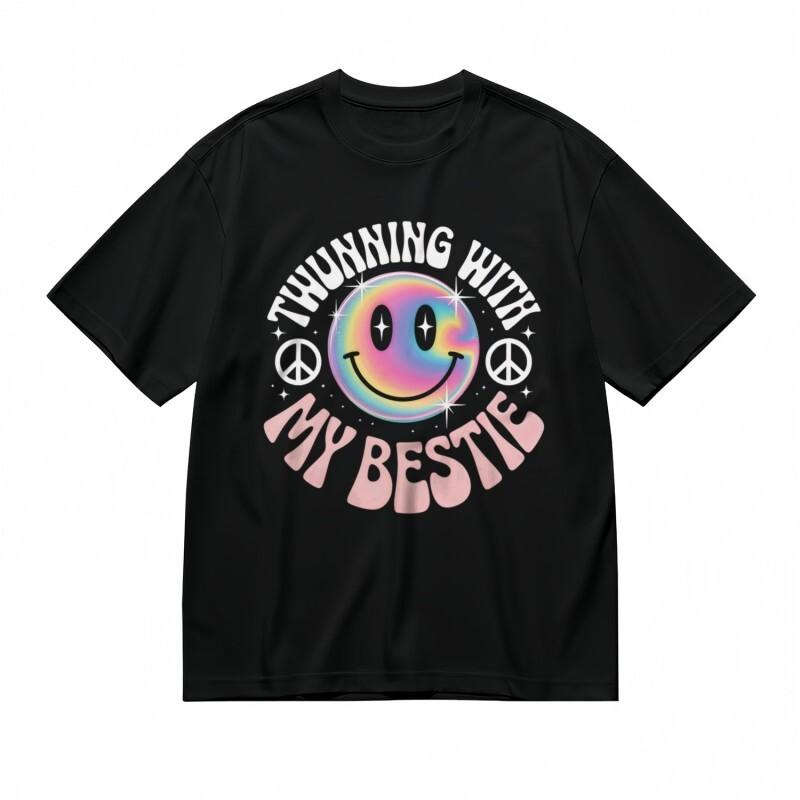 

Women s All-Season Classic T-Shirt Bestie Vibes Rainbow Graphic Design Black Tee S
