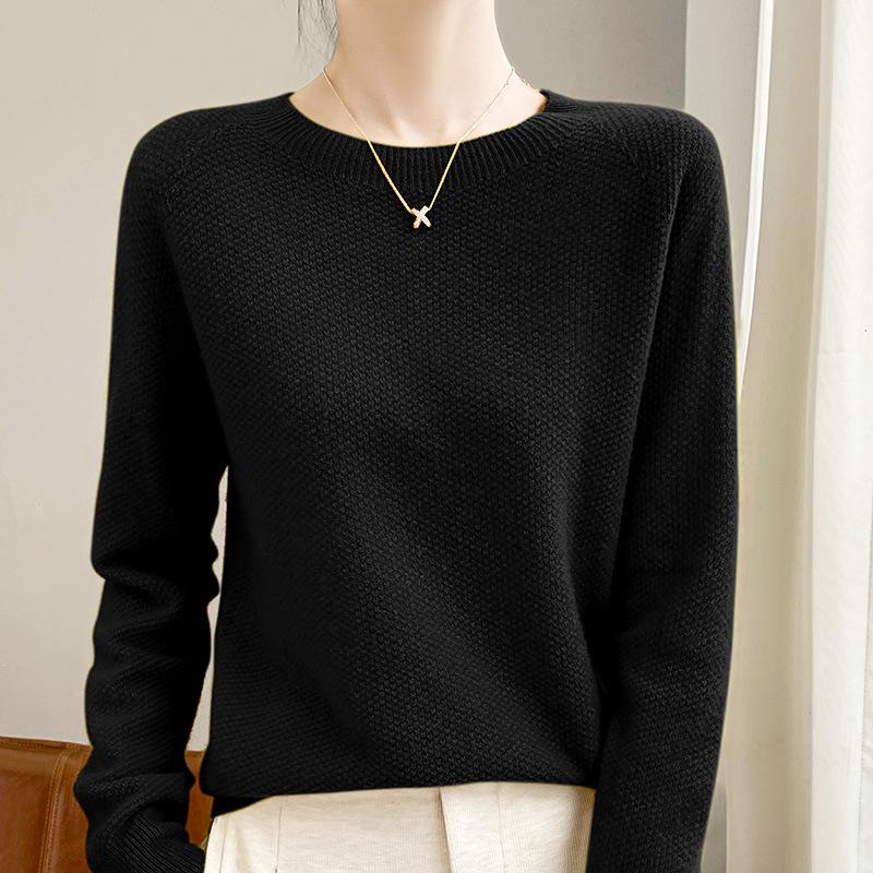 Women's Andy Plush Osmanthus Stitch Loose Knit Pullover Sweater - Round Neck, Solid Color, Versatile Base Layer