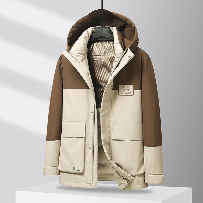 

Мужская зимняя утепленная куртка на гусином пуху с капюшоном в тон для молодежи и людей среднего возраста 4XL