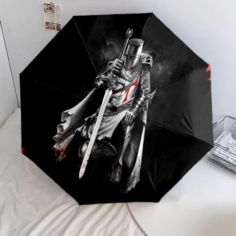1PC Knightly Crusader Emblem Automatic Umbrella - Suitable Travel Outdoor Portable Umbrella Birthday Gift Daily Essentials