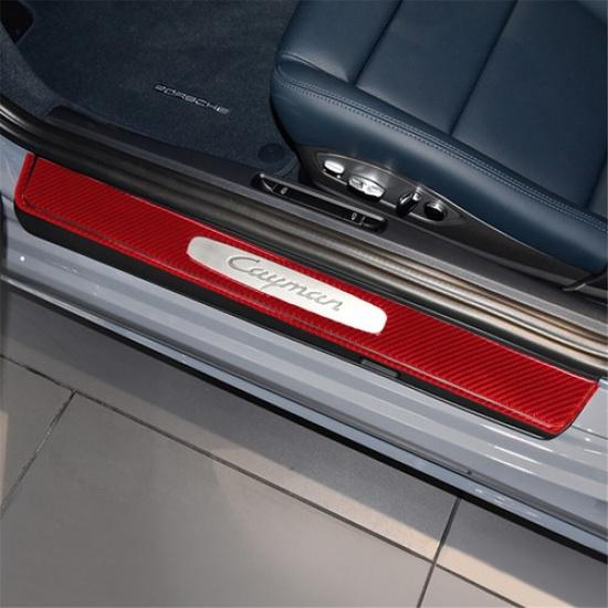 2Pcs Red Carbon Fiber Door Sill Accent Cover Trim For Porsche 718 Boxster Cayman