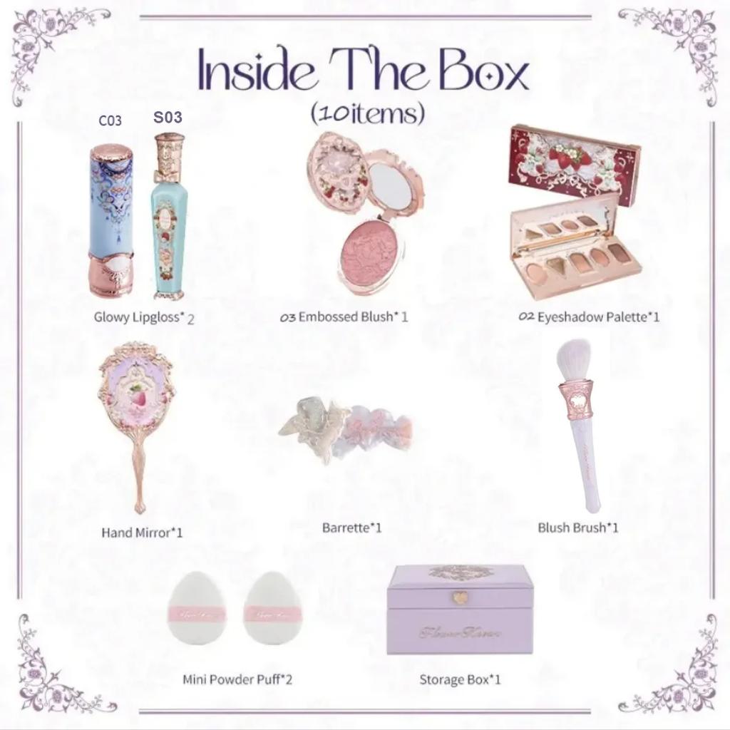 Flower Know Fresas Rococó Set de Regalo Todo en Uno Kit de Maquillaje Completo Profesional Espejo de Jardín Polvos Rubor Crema Labial Flowerknows