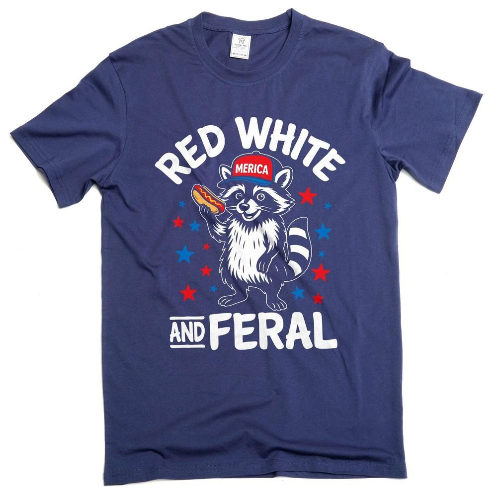 

Funny 4th of July Shirt, Feral Raccoon Tee Shirt Red White and Feral Shirt 3XL