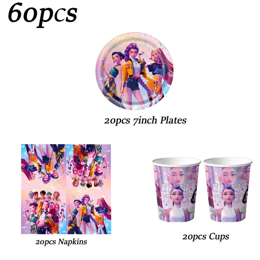 KPOP Demon Hunters Celebration Favors Tableware Collection Birth Date Celebration Balloons Board Banner Decor Girls Infant Shower Xmas Supplies