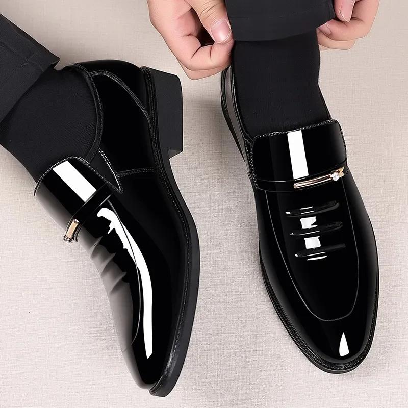 

Men Patent Leather Shoes Business Shoes Casual Pointed Toe Slip On Loafers Men Luxury Party Wedding Plus Size Shoes 38