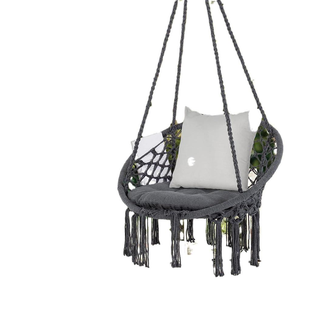 Nordic Style Cotton Rope Hanging Chair with Tassels – Indoor/Outdoor Swing for Balcony and B&B