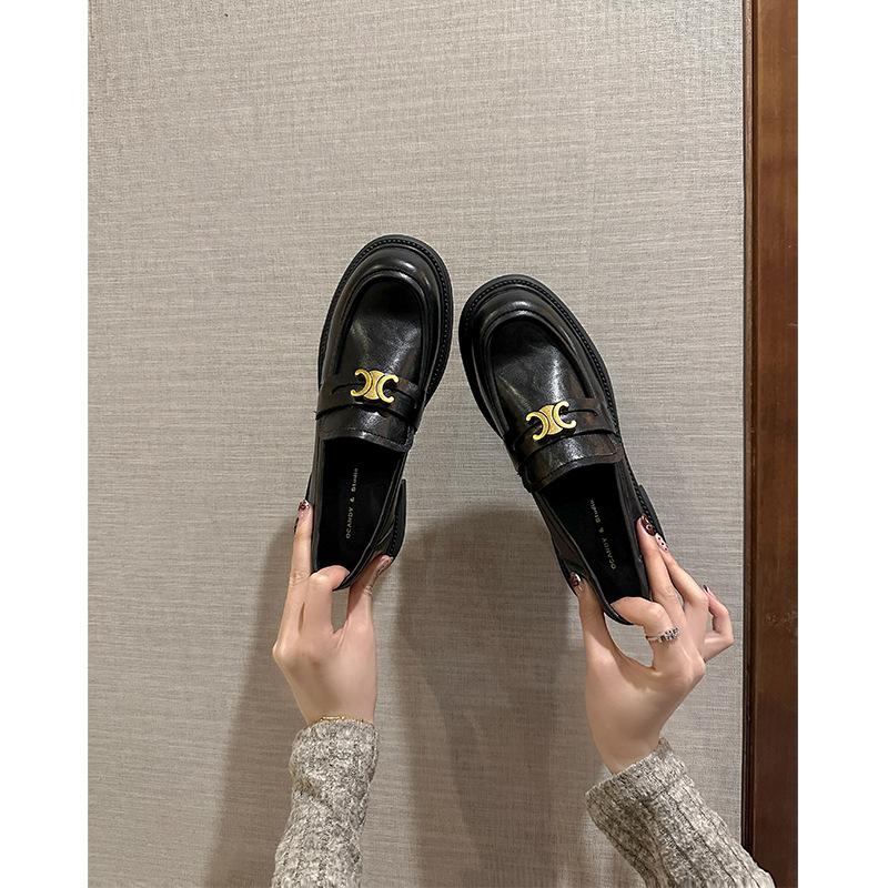 Soft Sheepskin~ Big-name Thick-soled Heightened Loafers of the Same Style, Women's 2025 Thick-heeled Light-mouth Single Shoes, Black Small Leather Sh
