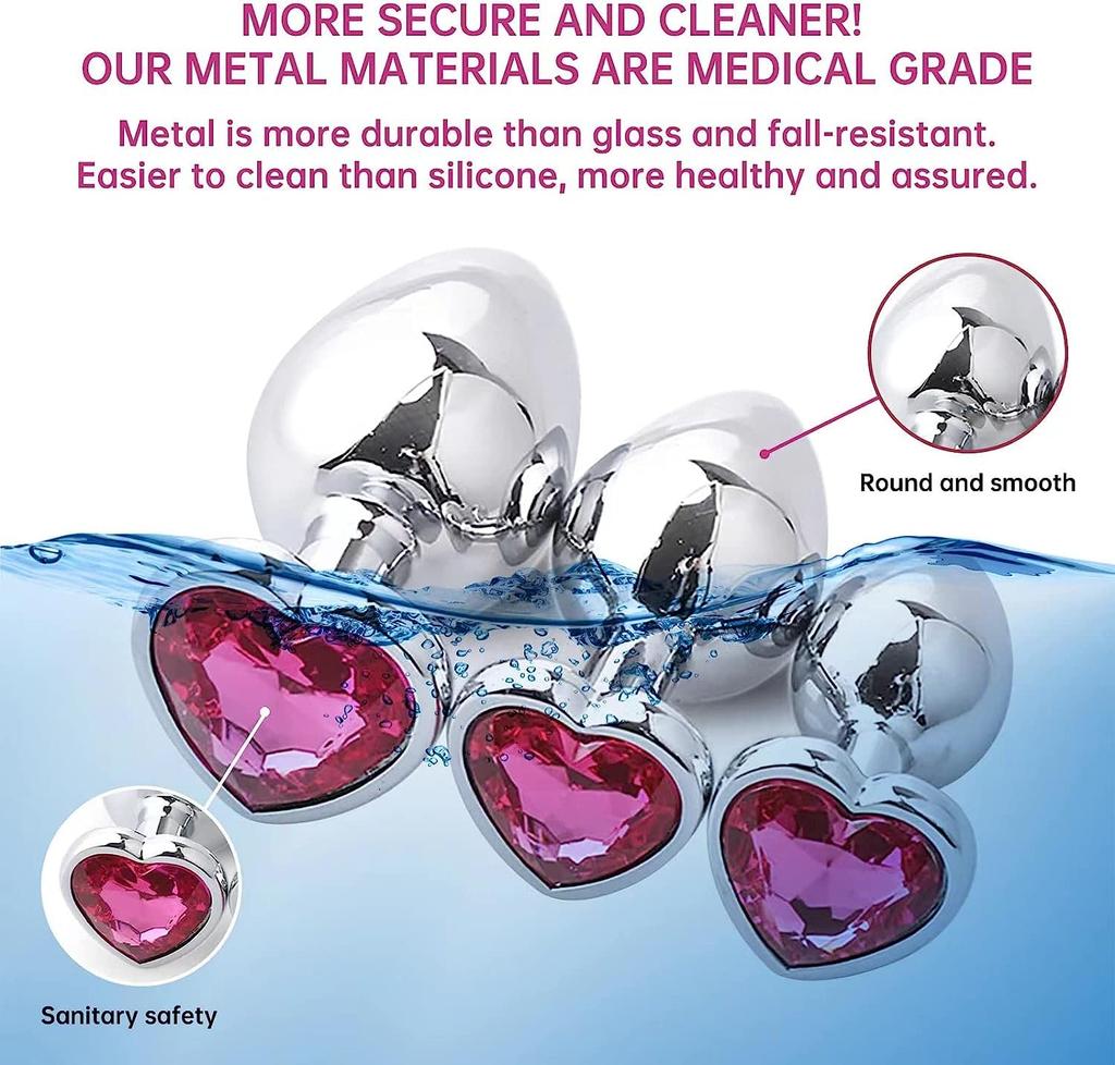 Pink Anal Plug For Women Stainless Steel Smooth Heart Crystal Butt Plug Stimulator Anal Sex Toys For Men Anus Prostate Dildo