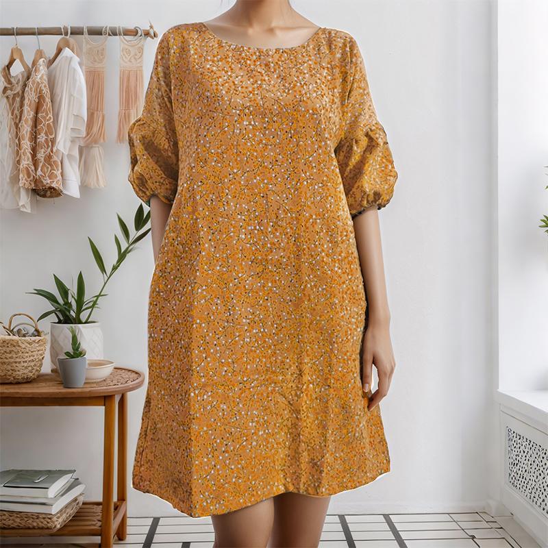 

ZANZEA Women Casual Round Neck 3/4 Sleeve Summer Floral Print Dress S коричневий