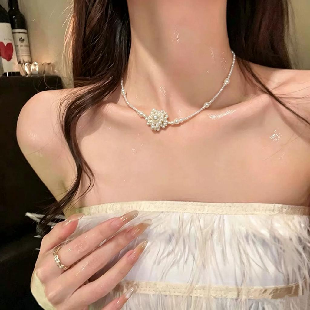2026 Trendy Vintage Pearl Flower Bead Choker Necklace For Women Wedding Party Daily Charm Neck Jewelry Accessories Birthday Gift