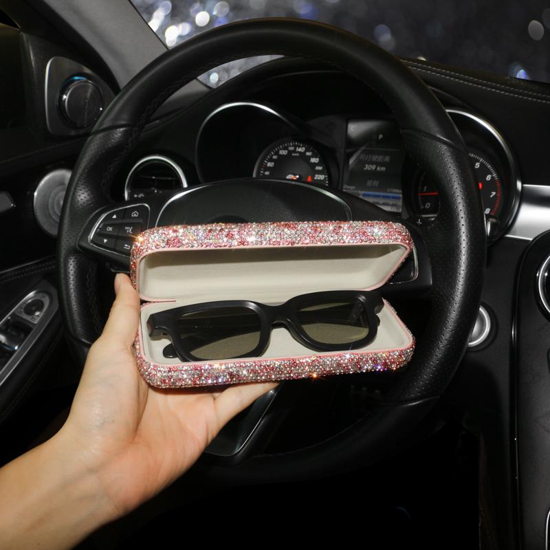 

Футляр для очков Bling Clay Crystal Diamond, автомобильные очки, солнцезащитные очки, ящик для хранения, центральная консоль, подлокотник, аксессуары для салона автомобиля чёрный