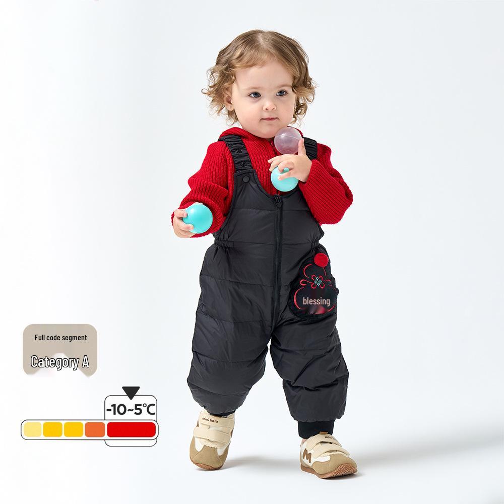 Winter-Latzhose für Babys und Kleinkinder - Verdickte weiße Entendaune