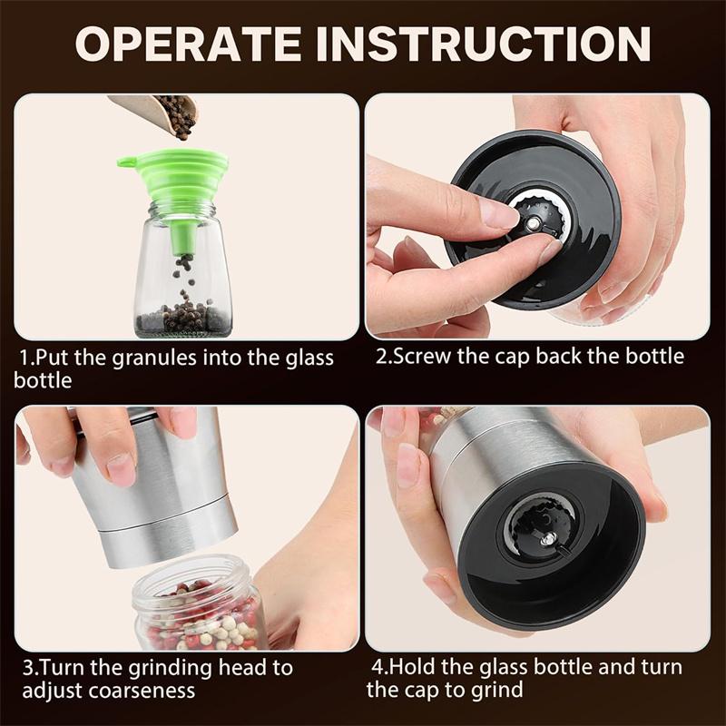 Pepper Grinder Salt Grinder Manual Salt Pepper Grinder with Funnel Set Spice Adjustable Coarseness with 5 Level Pepper Grinder