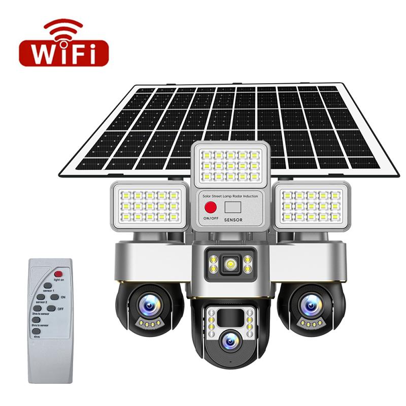 15MP Solar Security Camera – LED Light, 3-Screen Display, 4G SIM, Wireless, Remote Control Via V380 App
