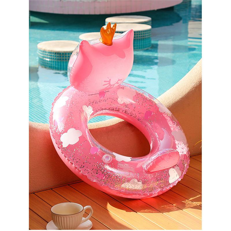 Cartoon Cat Shape Thickened Kids Inflatable Swim Ring For Toddlers With Sponge Bottom Pvc Material Ages 2-4