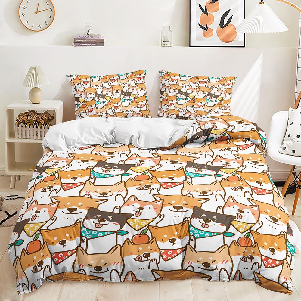 

Постельное белье из трех предметов Собака Лиса Стеганый пододеяльник с 3D цифровой печатью Комплект 135 * 200 (two-piece set) 90g