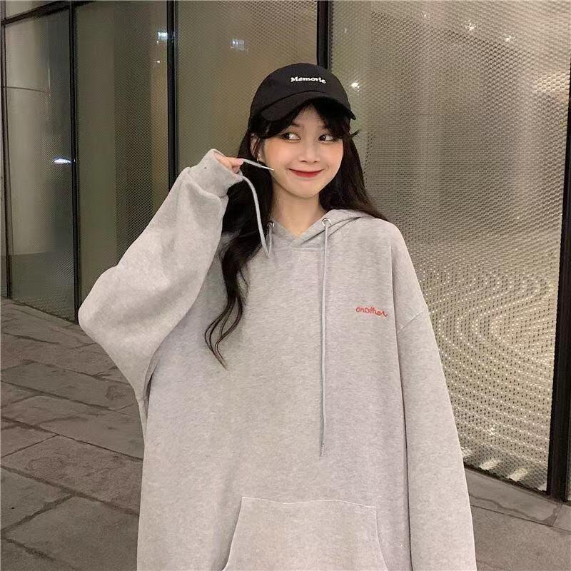Women Plus Size Loose Fit Hooded Sweatshirt Korean Style Casual Top For Students