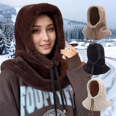Sombrero Bufanda Peludo Estilo Coreano para Mujer con Bufanda Integrada y Protección para Orejas - Cálido Accesorio de Felpa para Otoño/Invierno