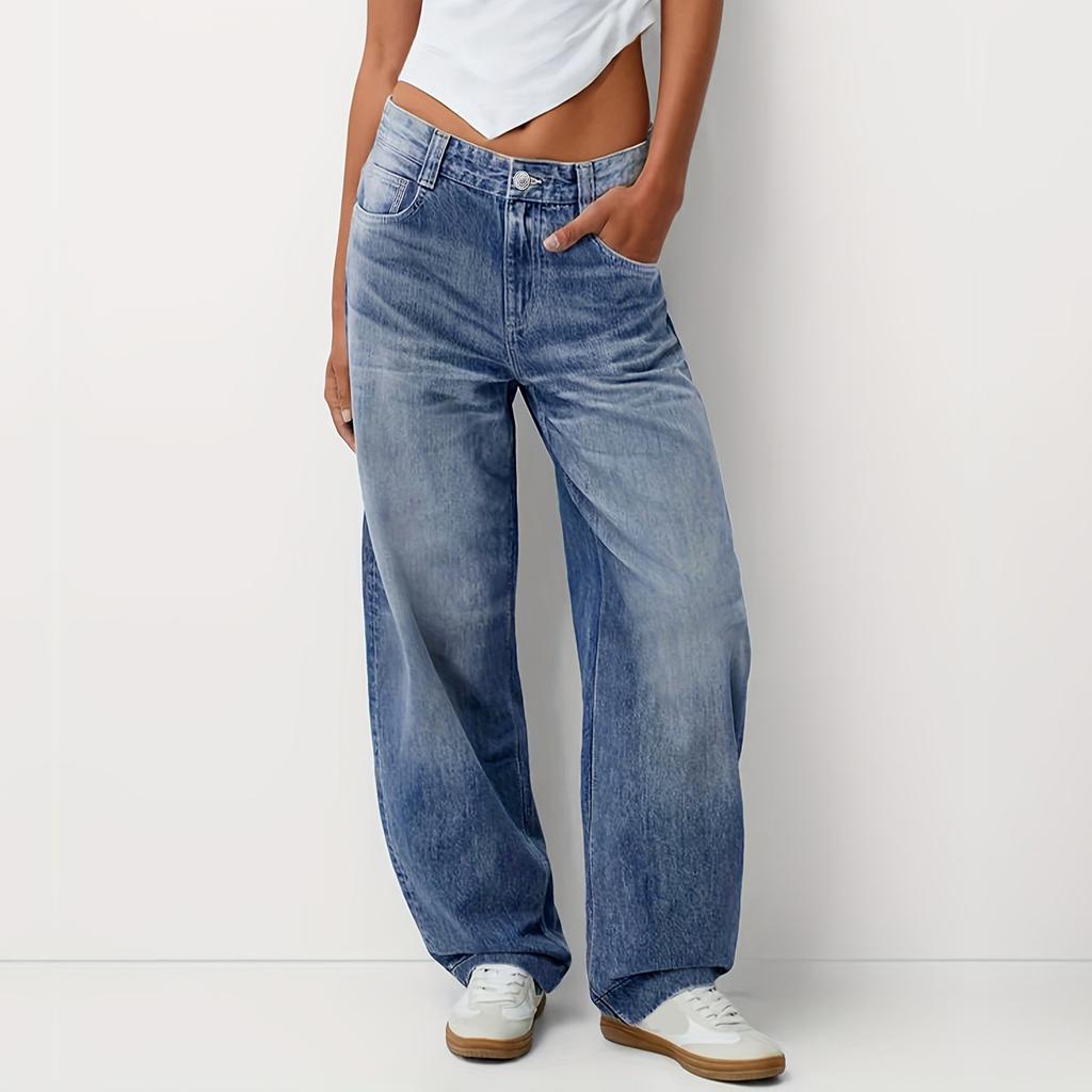 Jeans da Donna alla Moda con Tasche Colorate Casual Versatili a Gamba Dritta