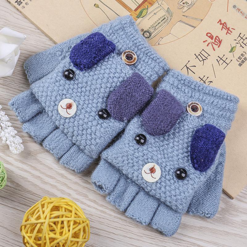 

Children s boys and girls knitted gloves half finger flip dual-purpose writing puppy wool warm children s cold One size
