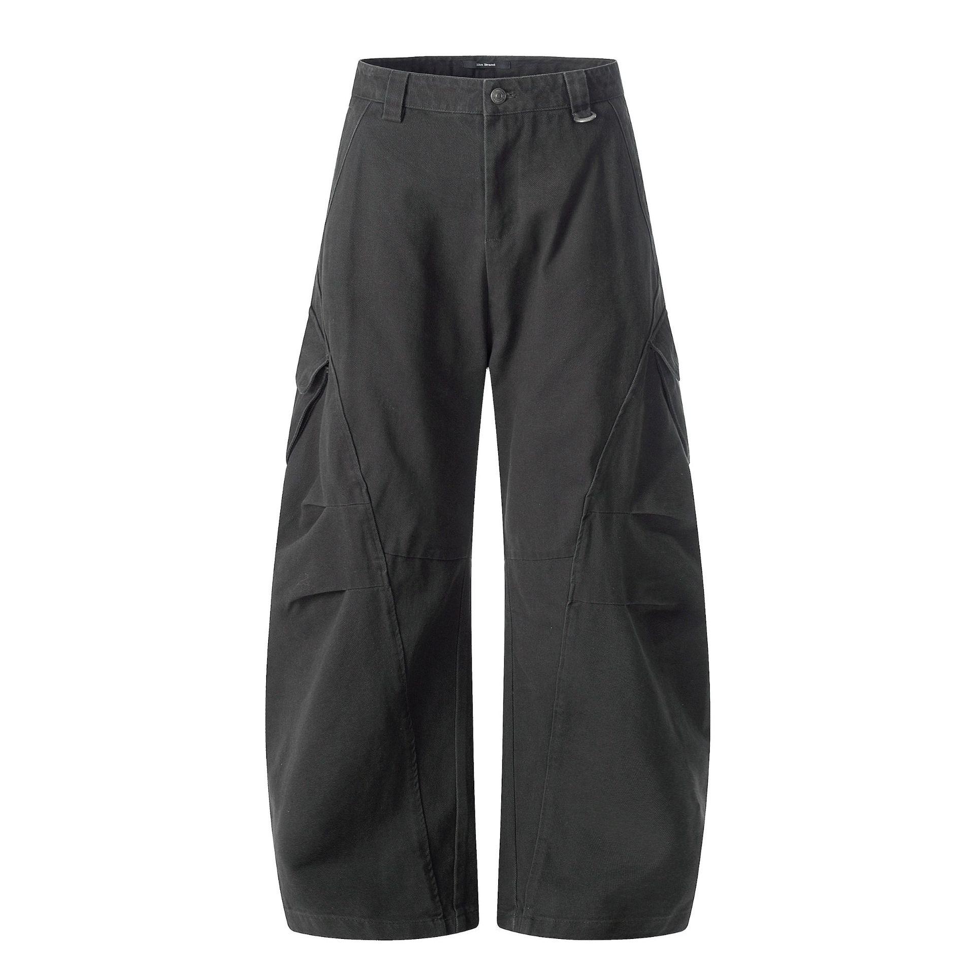 Yongfang Retro Unisex Wide-Leg Multi-Pocket Work Pants Large