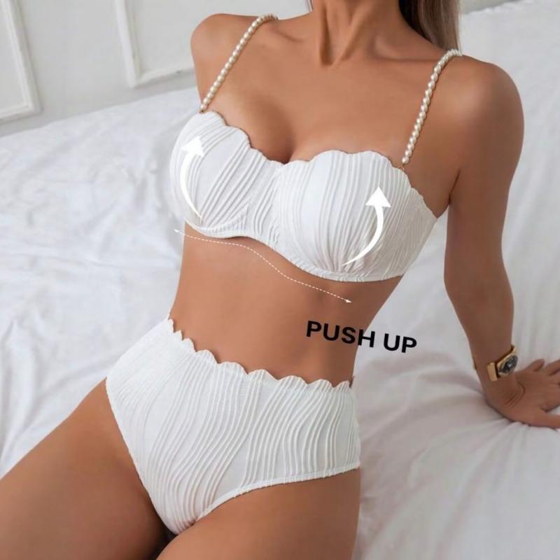 New Solid Color Split Swimsuit European and American Sexy Three-point Swimsuit Shell Bikini Female European and American Style