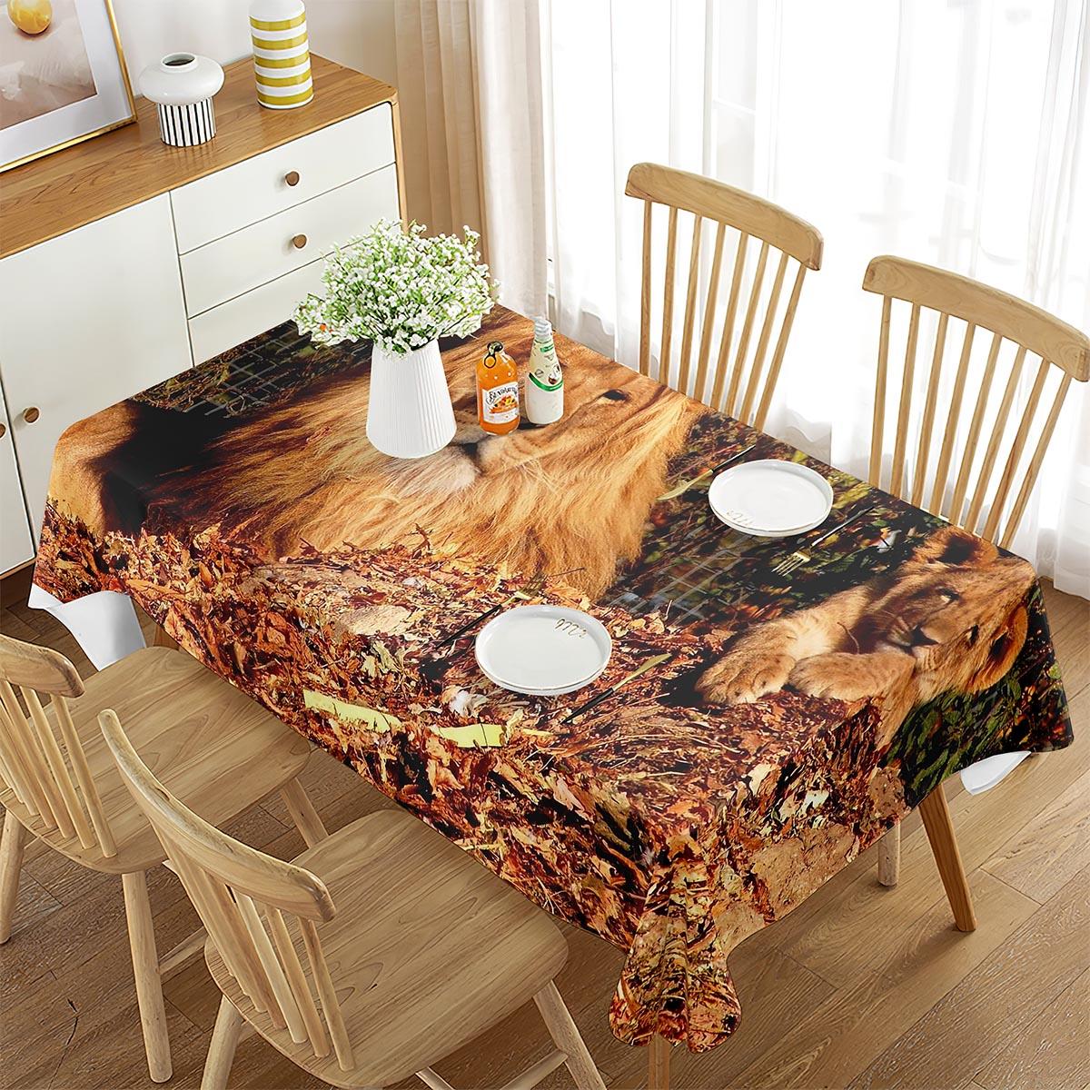 Tafelkleed Koning van de Jungle Wilde Dieren Leeuw Rechthoekig Tafelkleed Wasbaar Keuken Eetkamer Woonkamer Salontafel Decoratie 60x120cm
