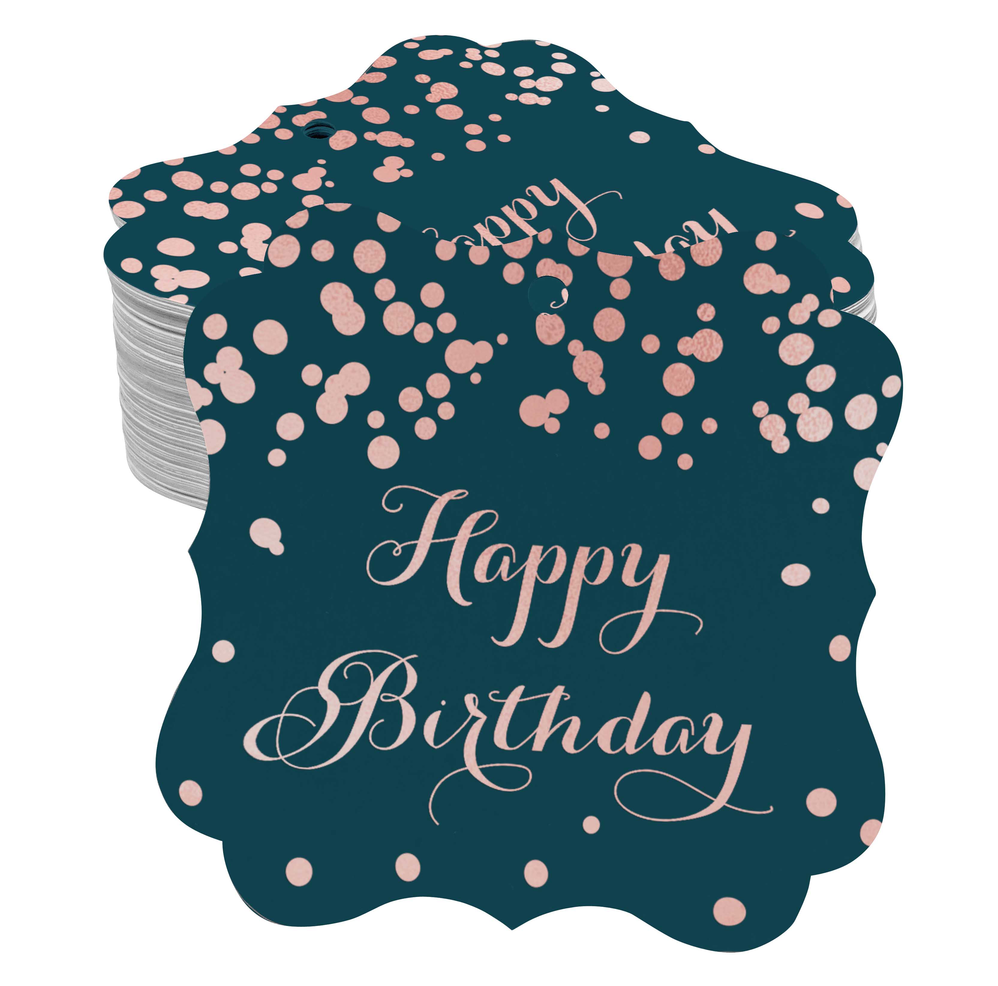 

Inkdotpot Упаковка ярликів із справжнім золотим фольгою у формі дужки з папером для привітання з днем ​​народження 50 Rose Gold Foil Tags синій