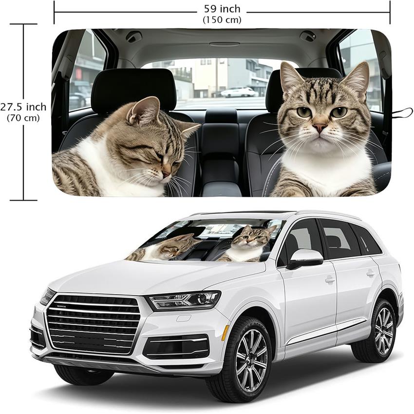 1Pcs Funny Cat Pattern Windshield Sunshade UV Rays Heat Blocker Keeps Vehicle Cool Unique Design Fit Sedans SUVs Trucks RVs