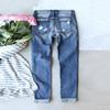 Women's Mid Rise Straight Leg Jeans Ripped Red Heart Rhinestone Patch Print Streetwear Denim Trousers For Autumn