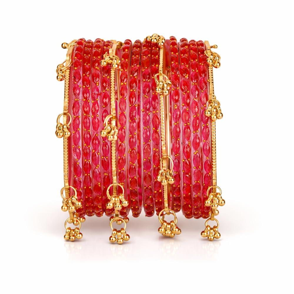 

16 Pcs Trendy Stylish Glass & Kashmiri Ghungroo Bangles Set for Women & Girls | Latest Traditional Festive Wedding Party Jewellery 2.8 червоний
