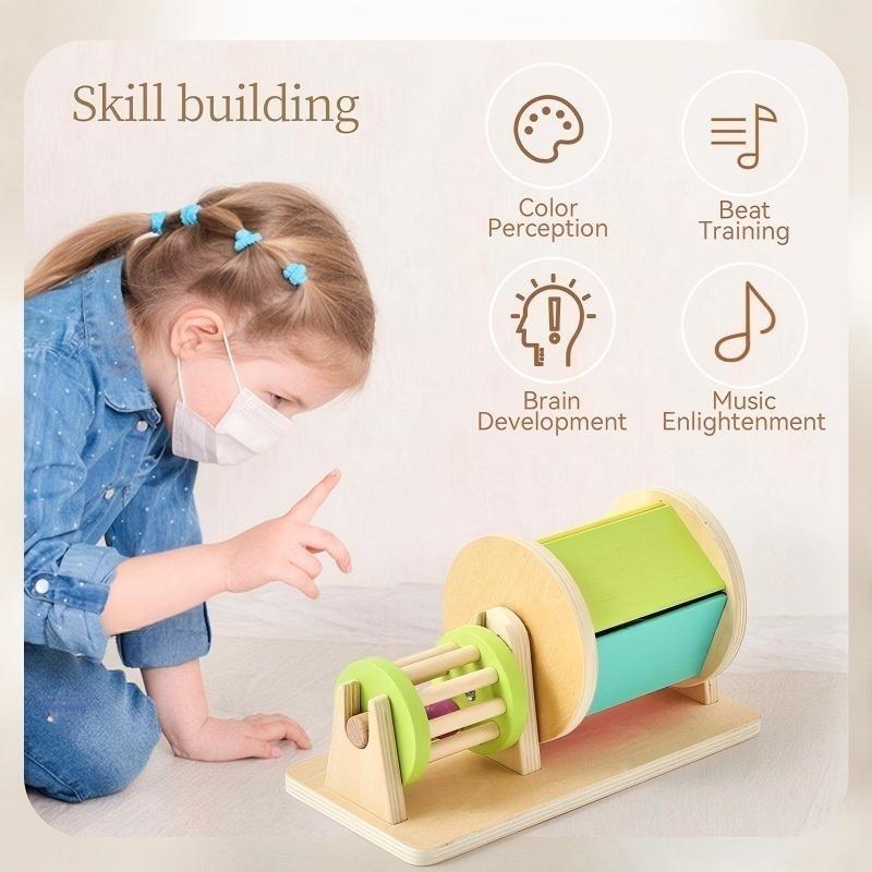Montessori Infant Wooden Toys Toddler Color Rolling Drum Toy Kids Educational Sensory Toys Baby Birthday Gifts Aged 0-3 Years