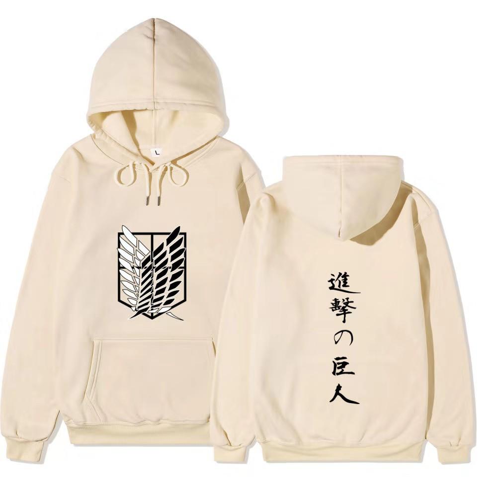 Attack On Titan Wings Of Freedom Hoodie Unisex Fleece Sweatshirt Front Logo Back Japanese Text Print Autumn Winter Pullover